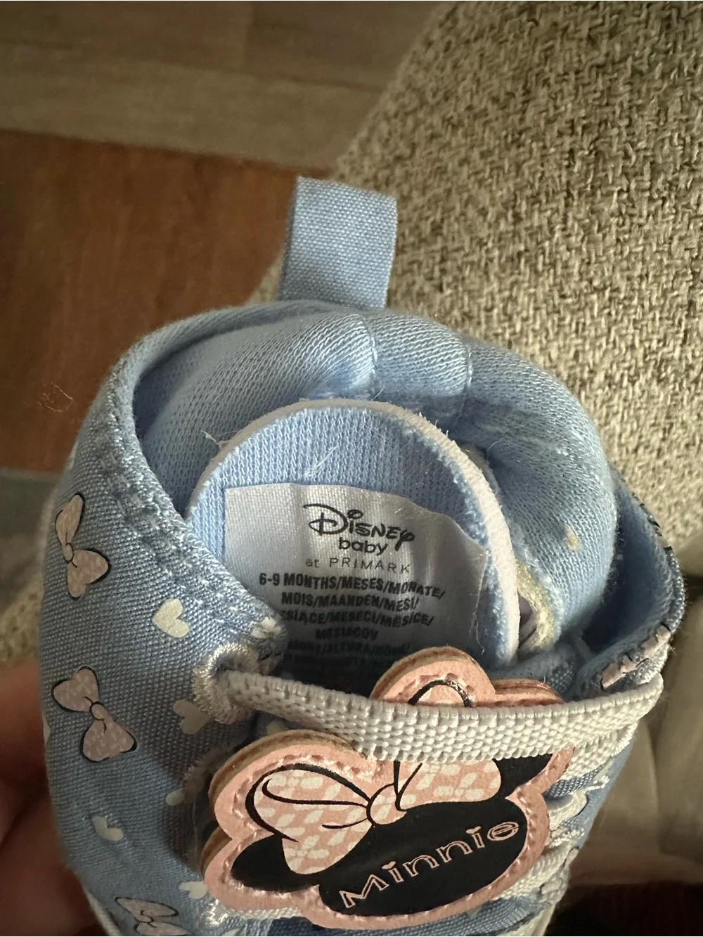 Disney Minnie Mouse Light Blue Heart Slip-On Baby Sneakers